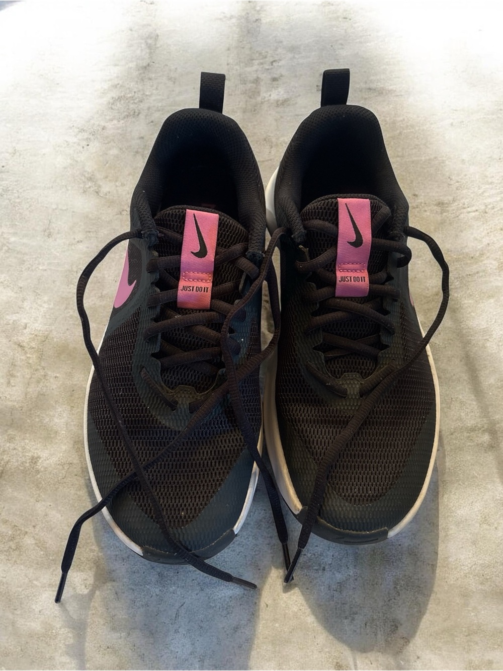 Nike Women's Black Sneakers with Pink Logo Tabs